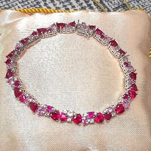 Pink Ruby & Sapphire Stones Sterling Silver Bracelet